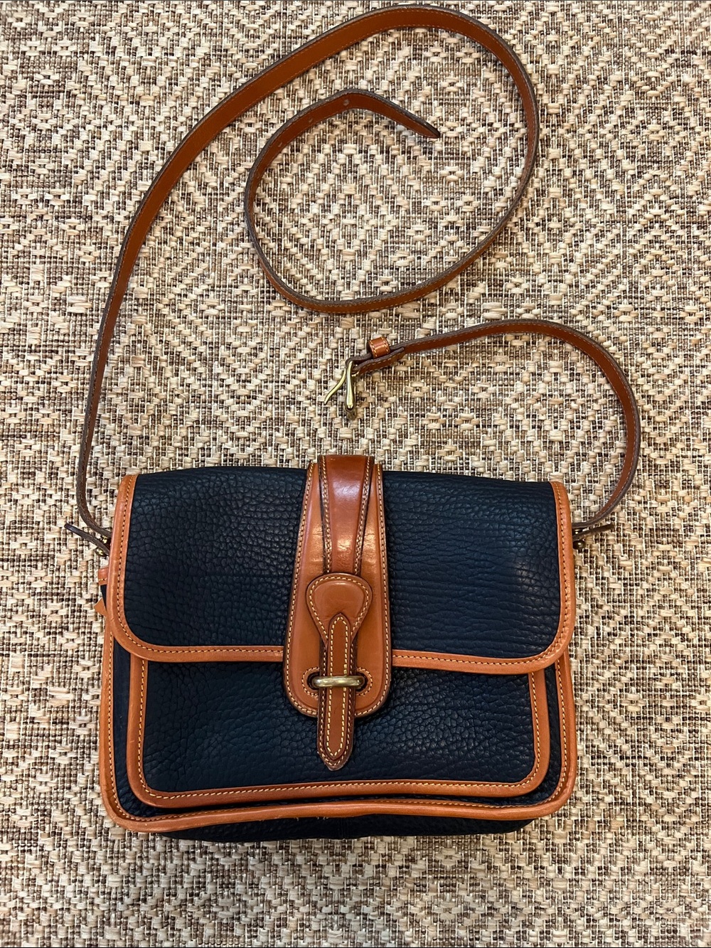 Dooney and Bourke All Weather Leather Black and Brown Trim Crossbody Bag